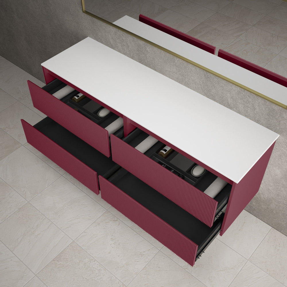 Scanalato Four Drawer Countertop Vanity Unit - Mineral Red 1600mm