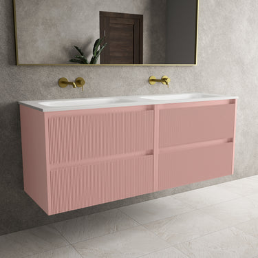 Scanalato Four Drawer Vanity Unit With Beyondstone Double Basin - Dusky Pink 1400mm