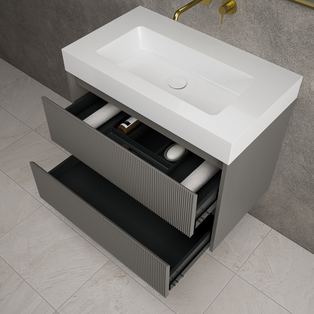 Scanalato Double Drawer Vanity Unit  With Beyondstone BLOC Basin - Rich Taupe 800mm