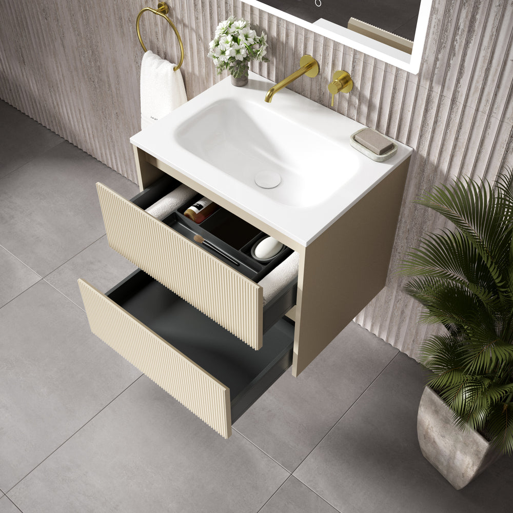 Scanalato Double Drawer Vanity Unit  With Beyondstone Basin - Cashmere 600mm