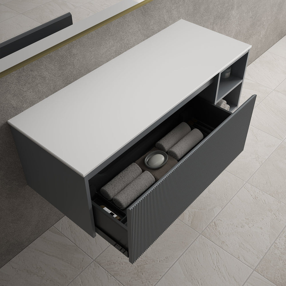 Scanalato Single Drawer Countertop Vanity Unit With Open Storage Space - Dove Grey 1200mm