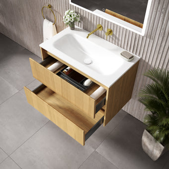 Scanalato Double Drawer Vanity Unit  With Beyondstone Basin - Oak 800mm