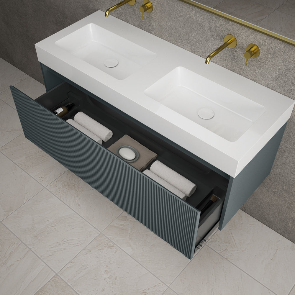 Scanalato Single Drawer Vanity Unit With Beyondstone BLOC Double Basin Anthracite - 1200mm