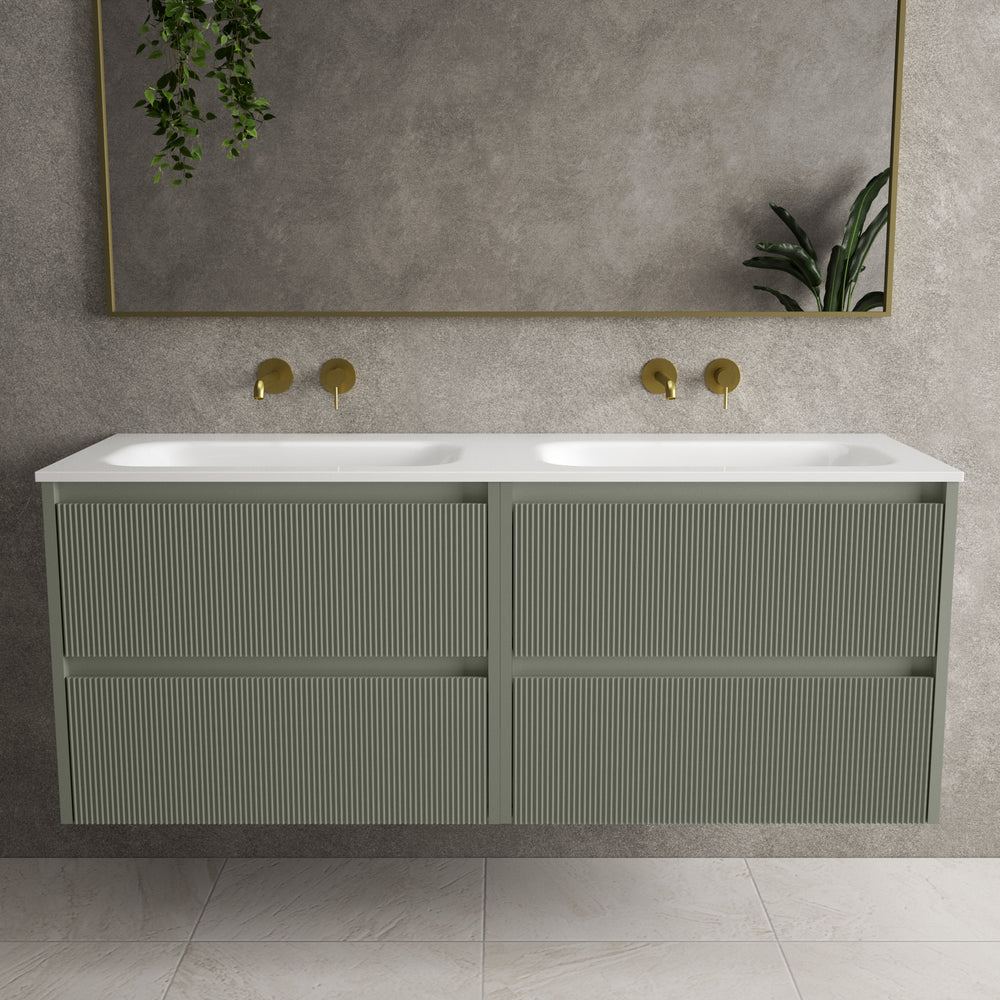 Scanalato Four Drawer Vanity Unit With Beyondstone Double Basin - Pistachio 1400mm