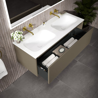 Scanalato Single Drawer Vanity Unit With Beyondstone Double Basin - Soft Taupe 1200mm