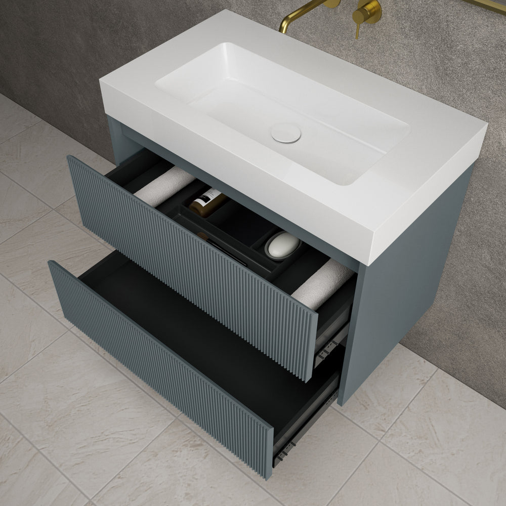 Scanalato Double Drawer Vanity Unit  With Beyondstone BLOC Basin - Anthracite 800mm