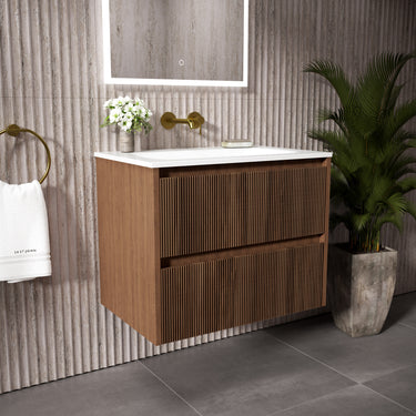 Scanalato Double Drawer Vanity Unit  With Beyondstone Basin - Walnut 700mm