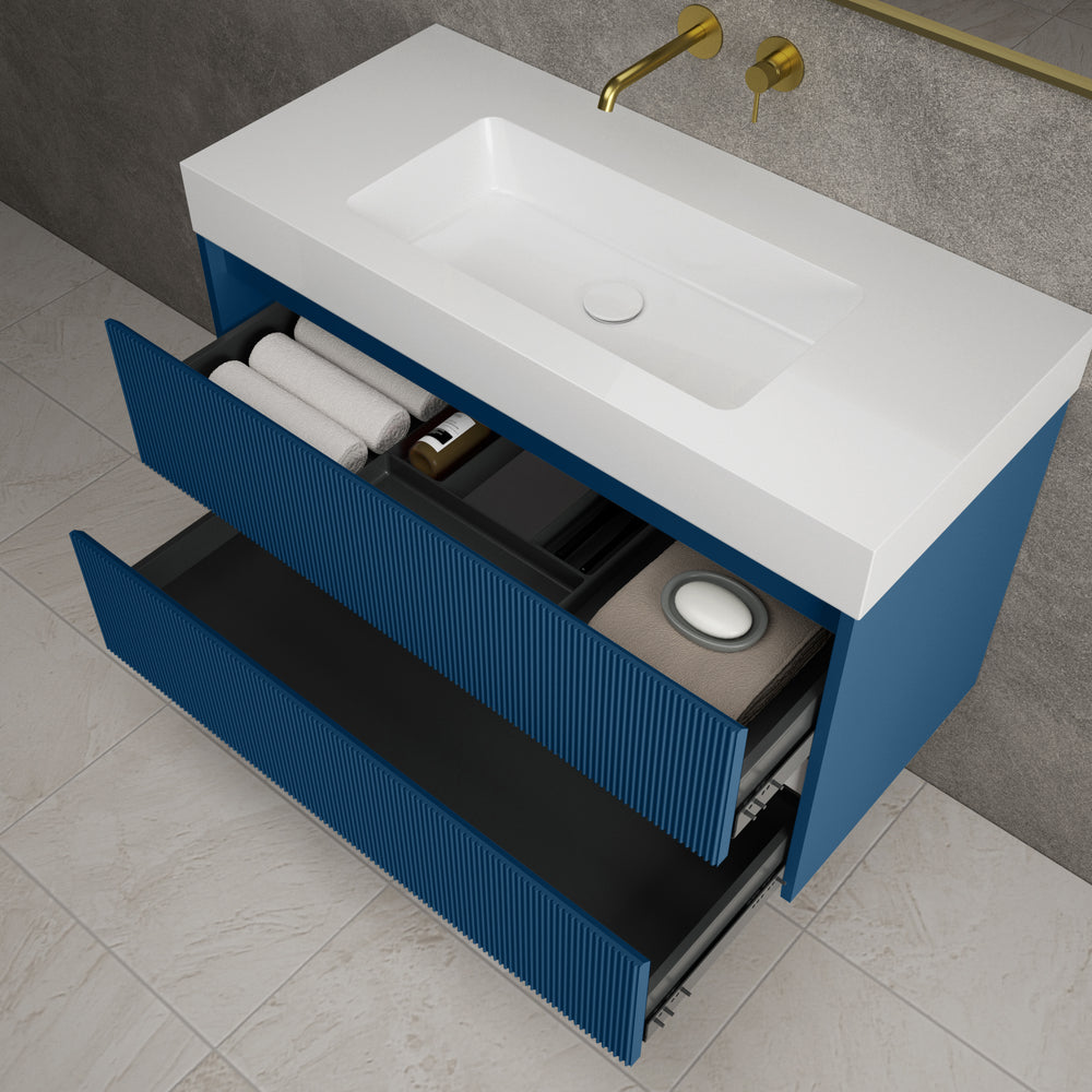 Scanalato Double Drawer Vanity Unit  With Beyondstone BLOC Basin - Ocean Blue 1000mm