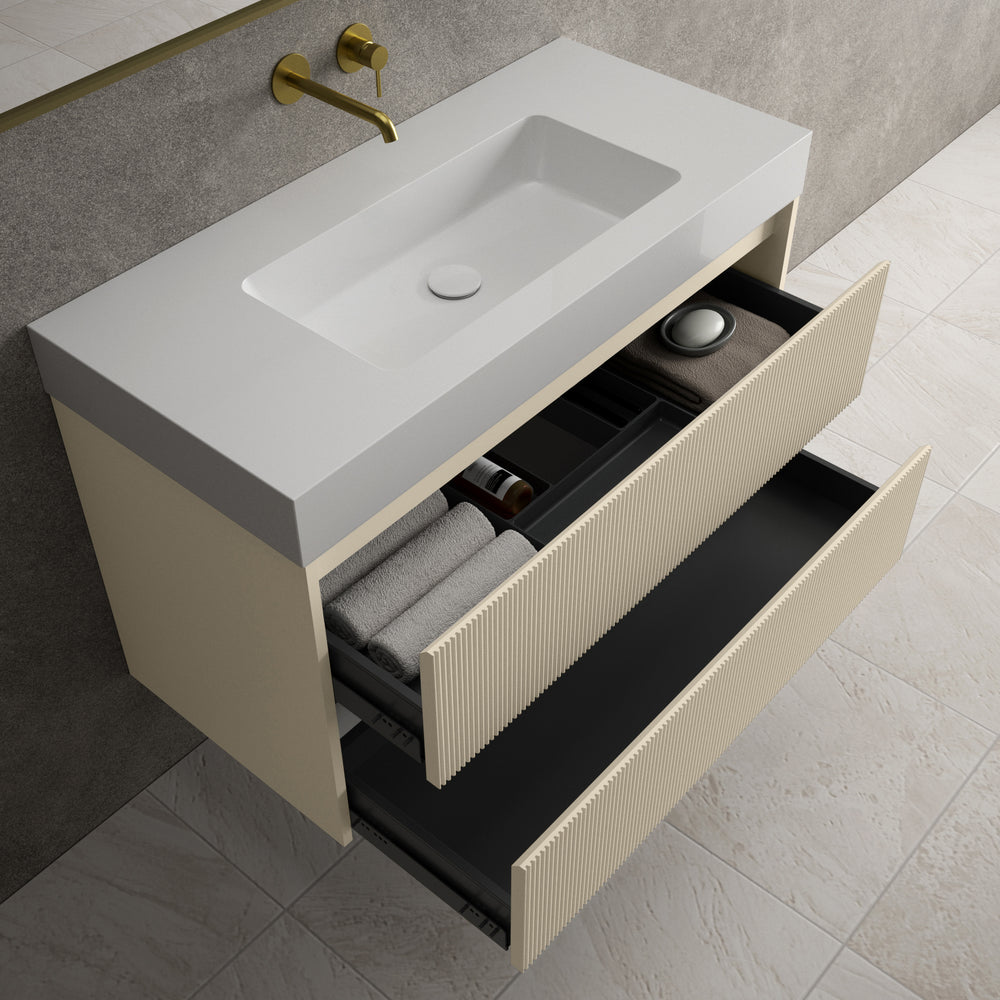 Scanalato Double Drawer Vanity Unit  With Beyondstone BLOC Basin - Cashmere 1000mm