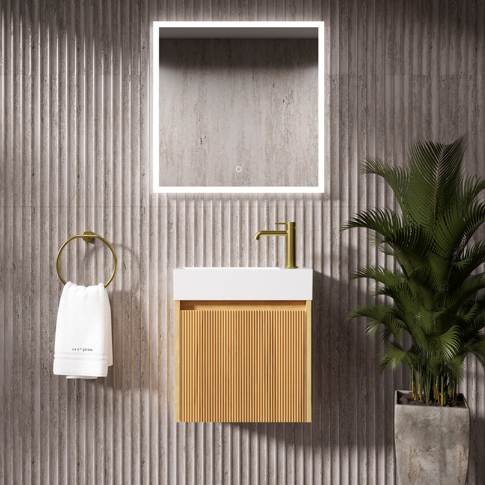 Scanalato Single Door Vanity Unit With Beyondstone Basin - Oak 450mm