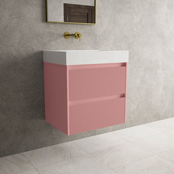Scanalato Double Drawer Vanity Unit  With Beyondstone BLOC Basin - Dusky Pink 600mm