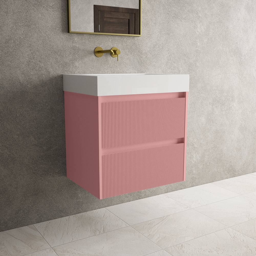 Scanalato Double Drawer Vanity Unit  With Beyondstone BLOC Basin - Dusky Pink 600mm
