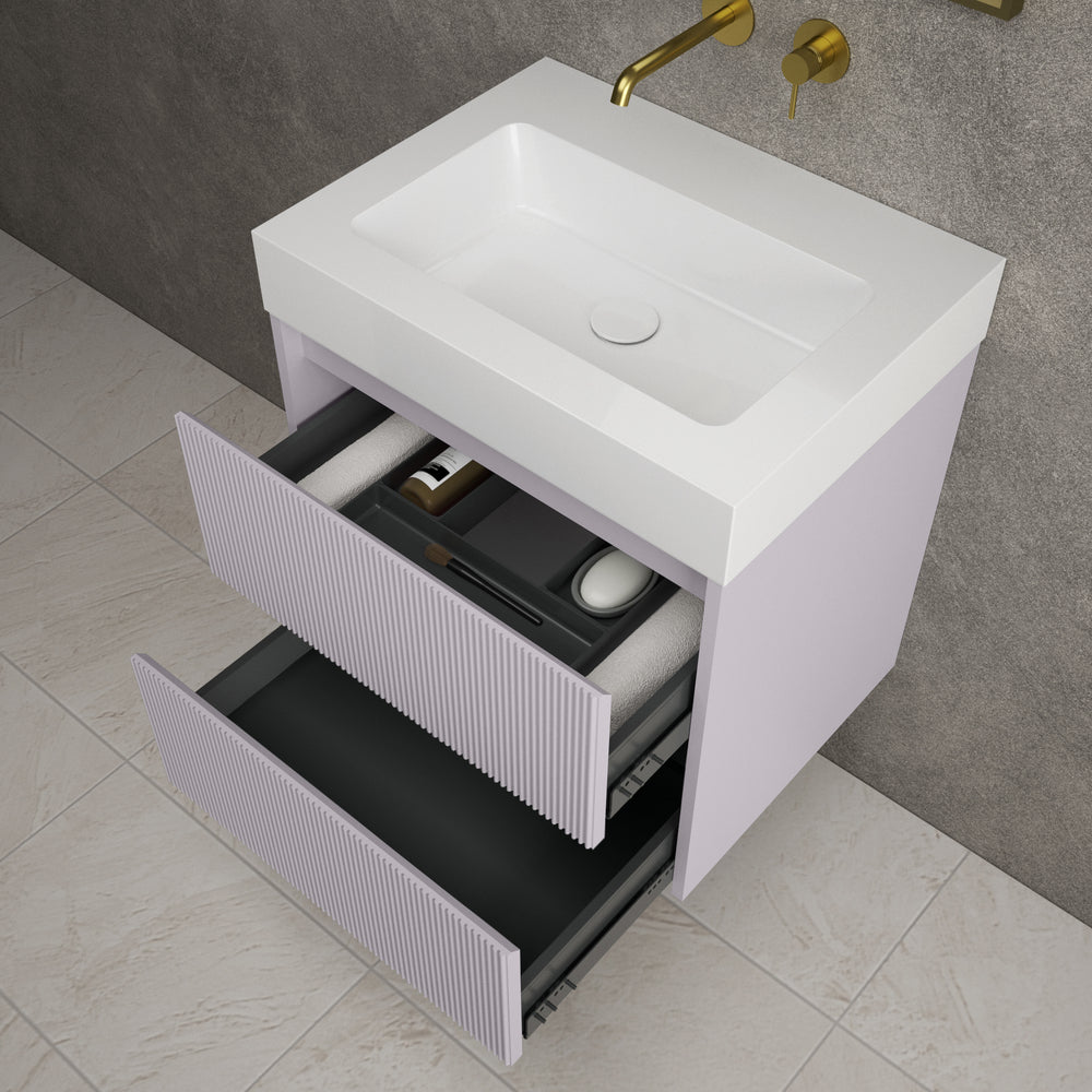 Scanalato Double Drawer Vanity Unit  With Beyondstone BLOC Basin - Soft Violet 600mm