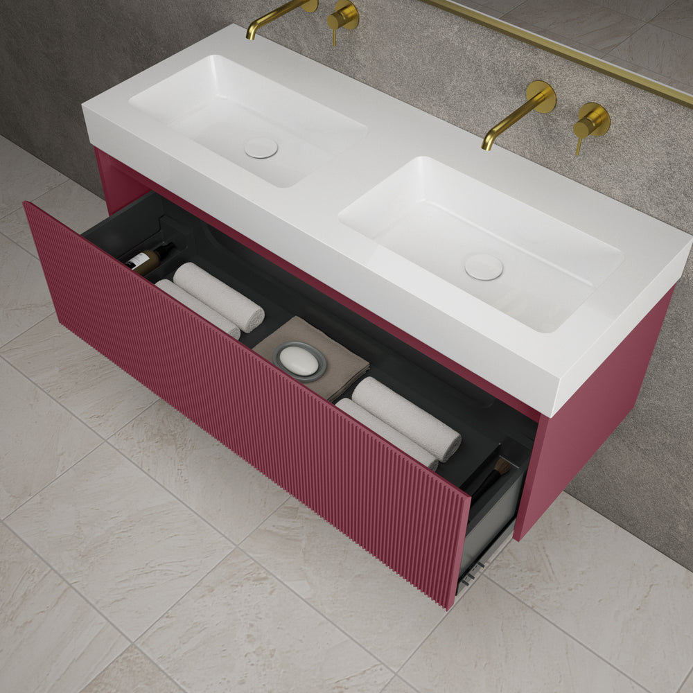 Scanalato Single Drawer Vanity Unit With Beyondstone BLOC Double Basin - Mineral Red 1200mm