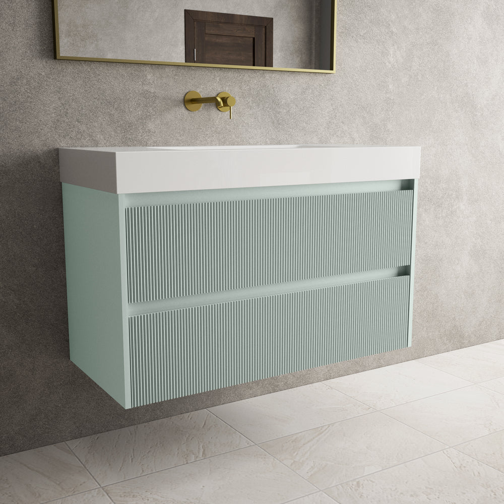 Scanalato Double Drawer Vanity Unit  With Beyondstone BLOC Basin - Peppermint 1000mm