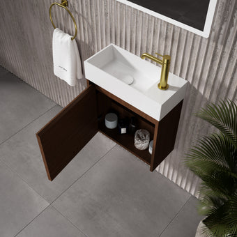 Scanalato Single Door Vanity Unit With Beyondstone Basin - Walnut 450mm
