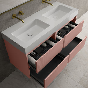 Scanalato Four Drawer Vanity Unit With Beyondstone BLOC Double Basin - Dusky Pink 1200mm