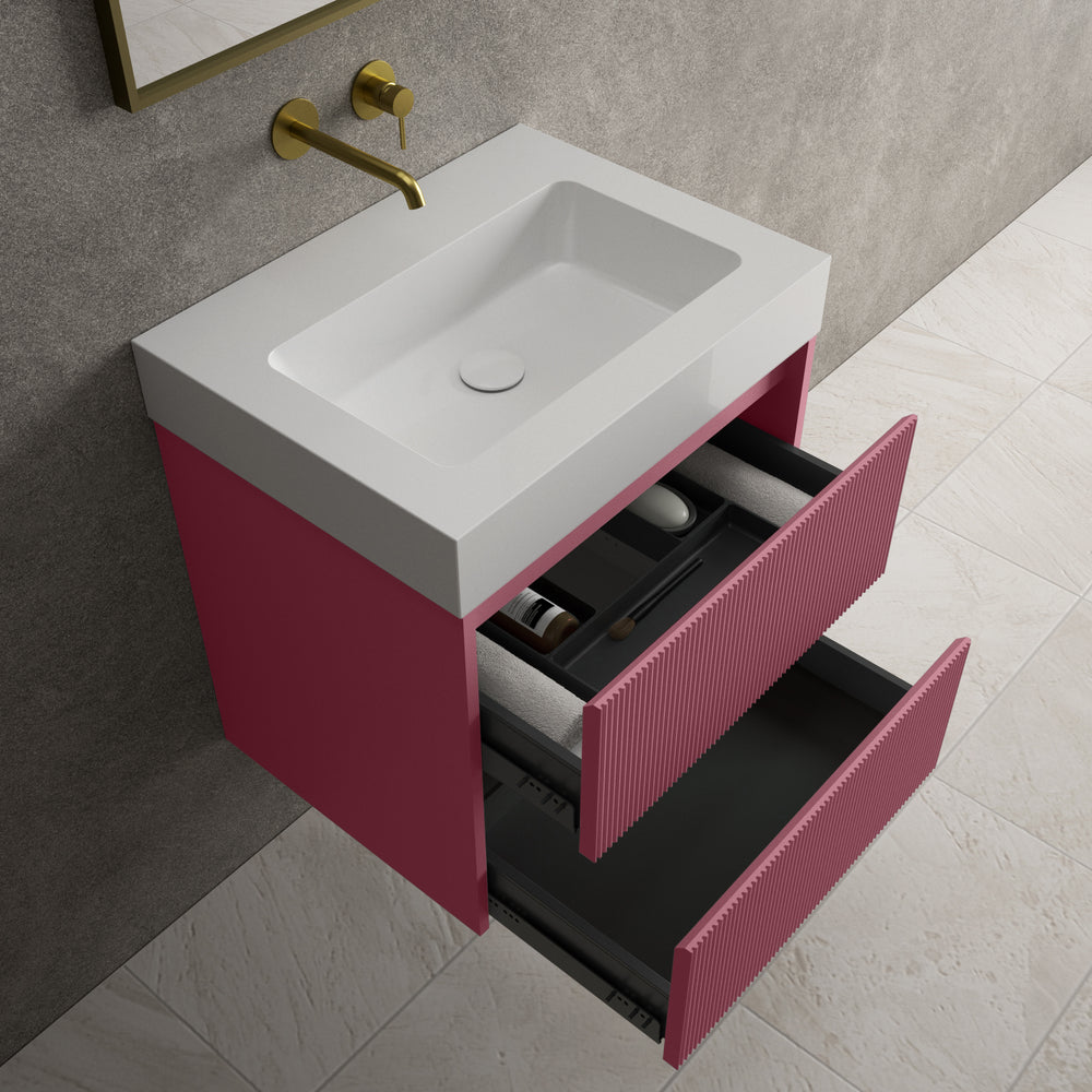 Scanalato Double Drawer Vanity Unit  With Beyondstone BLOC Basin - Mineral Red 600mm