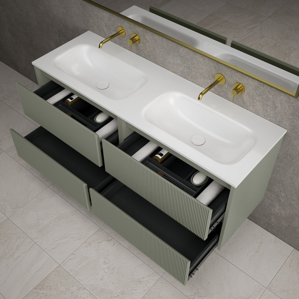 Scanalato Four Drawer Vanity Unit With Beyondstone Double Basin - Pistachio 1400mm