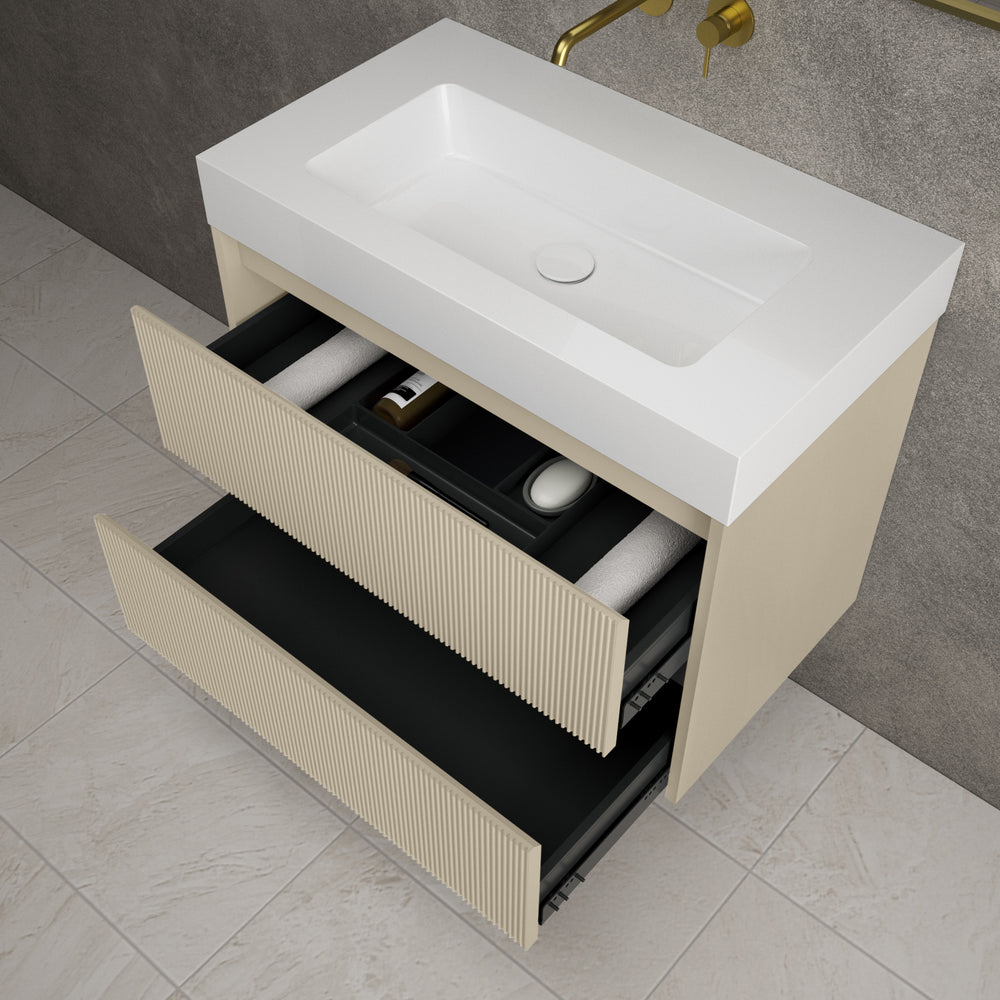 Scanalato Double Drawer Vanity Unit  With Beyondstone BLOC Basin - Cashmere 800mm