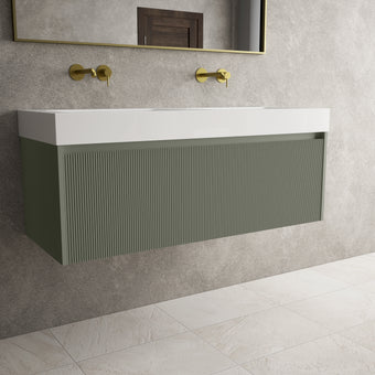Scanalato Single Drawer Vanity Unit With Beyondstone BLOC Double Basin - Pistachio 1200mm