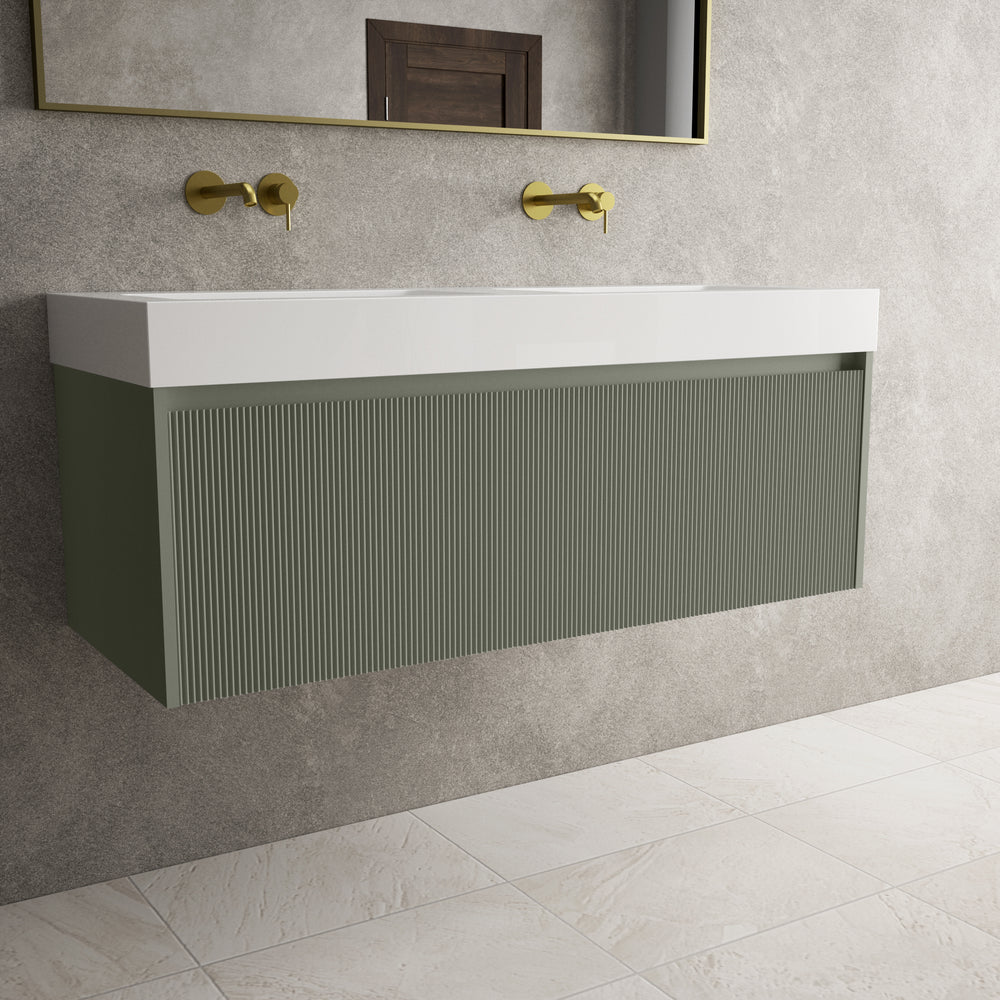 Scanalato Single Drawer Vanity Unit With Beyondstone BLOC Double Basin - Pistachio 1200mm