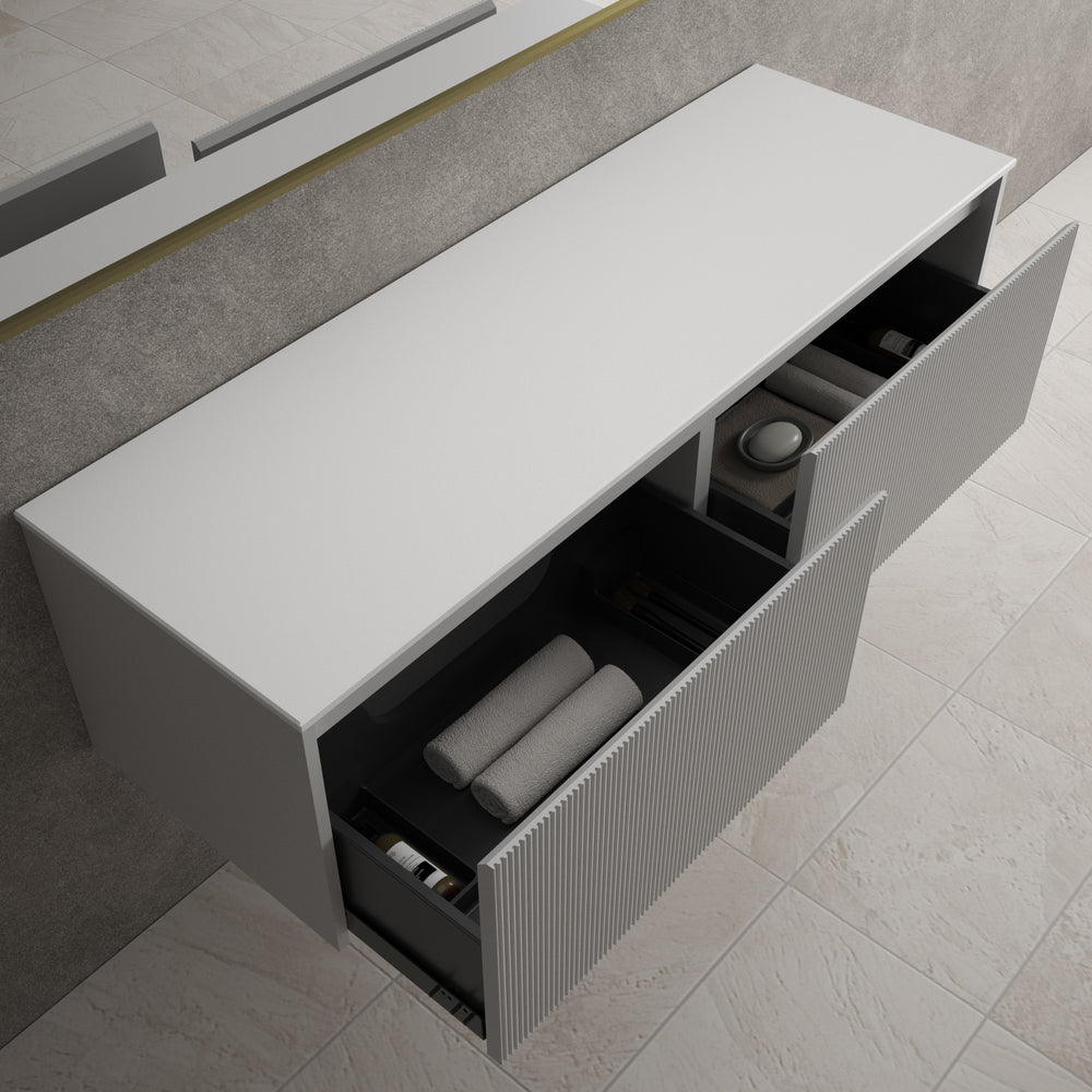 Scanalato Double Drawer Countertop Vanity Unit - Soft Grey 1400mm