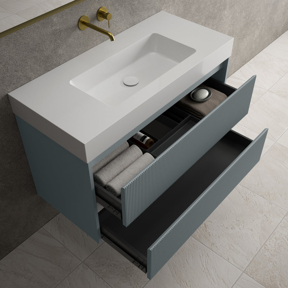 Scanalato Double Drawer Vanity Unit  With Beyondstone BLOC Basin - Anthracite 1000mm