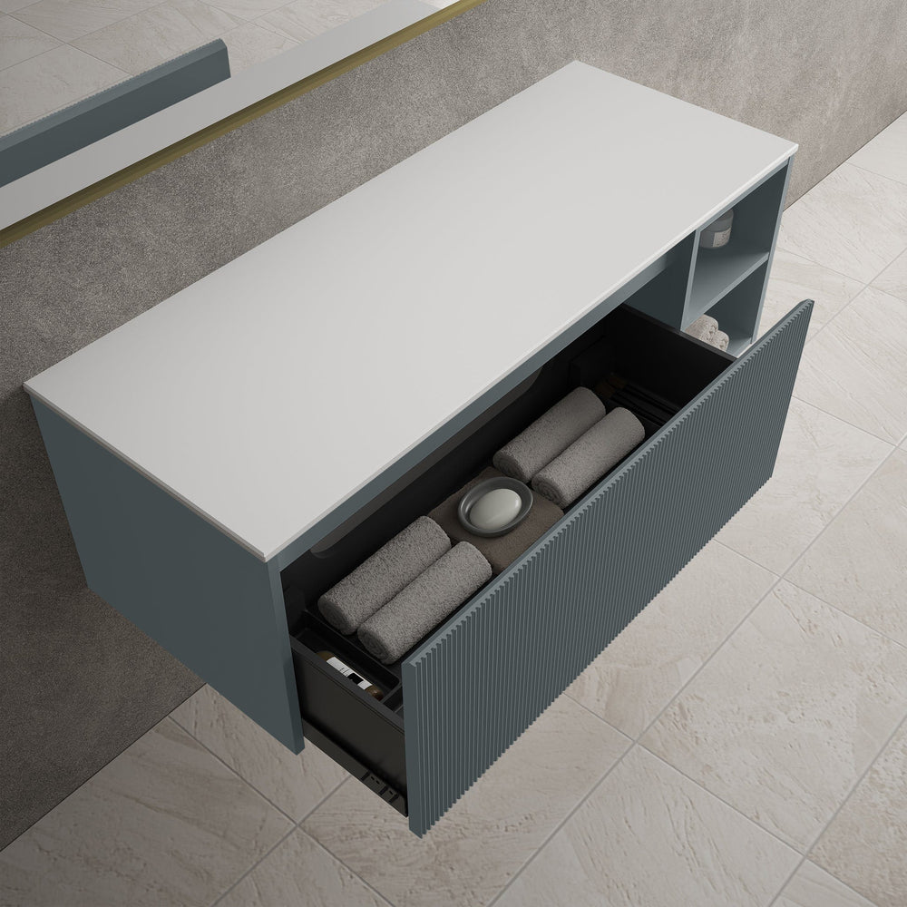 Scanalato Single Drawer Countertop Vanity Unit With Open Storage Space - Anthracite 1200mm