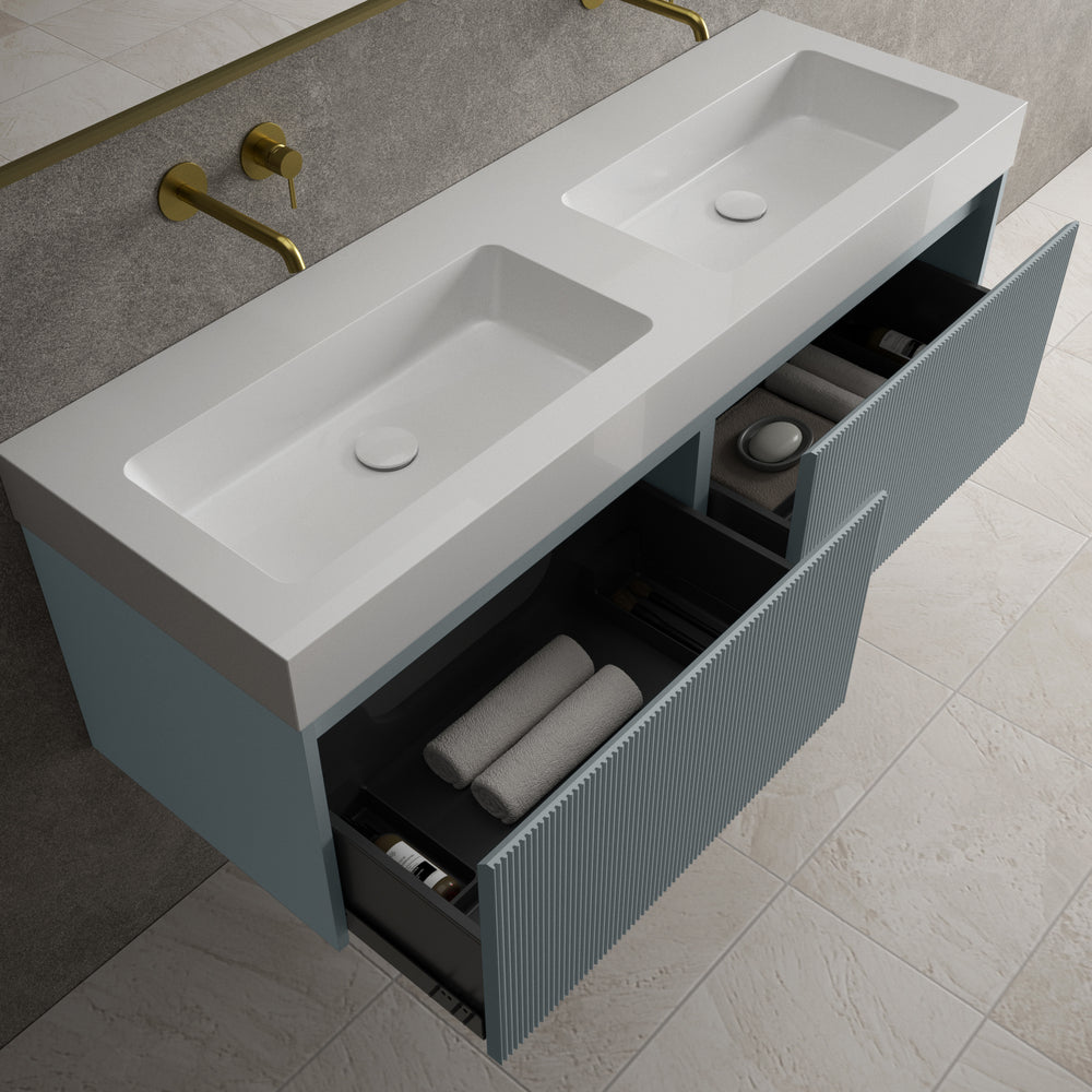 Scanalato Double Drawer Vanity Unit With Beyondstone BLOC Double Basin - Anthracite 1400mm