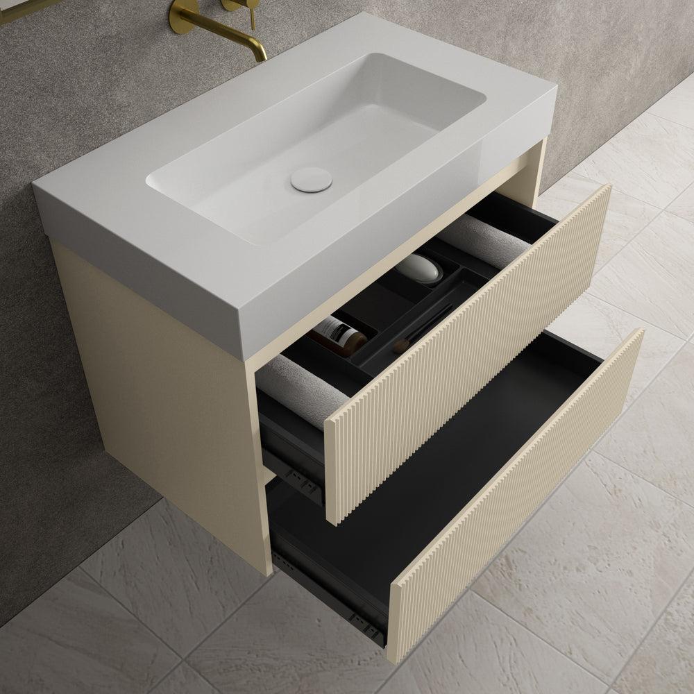 Scanalato Double Drawer Vanity Unit  With Beyondstone BLOC Basin - Cashmere 800mm