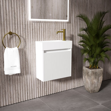 Scanalato Single Door Vanity Unit With Beyondstone Basin - Pure White 450mm