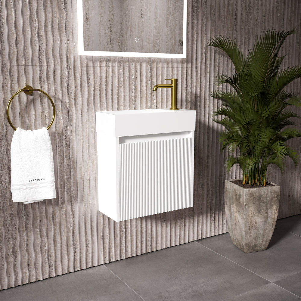 Scanalato Single Door Vanity Unit With Beyondstone Basin - Pure White 450mm