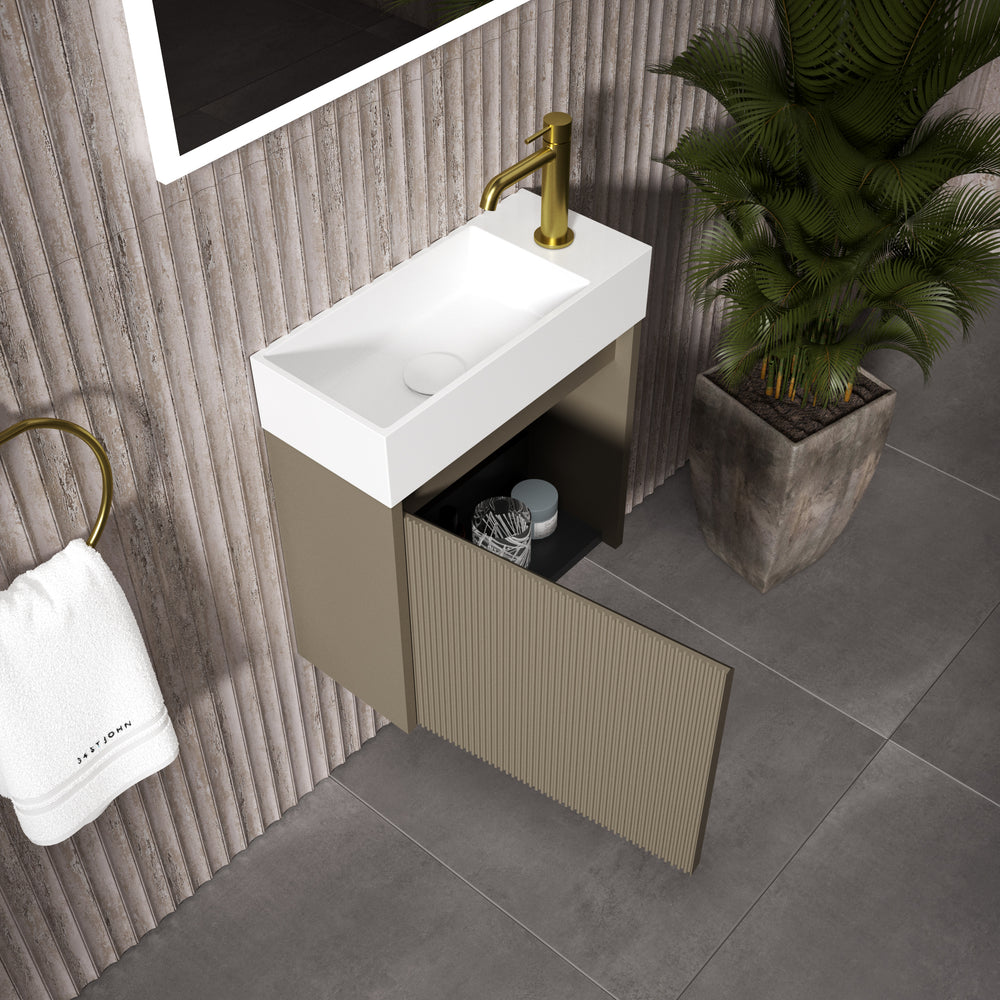 Scanalato Single Door Vanity Unit With Beyondstone Basin - Soft Taupe 450mm