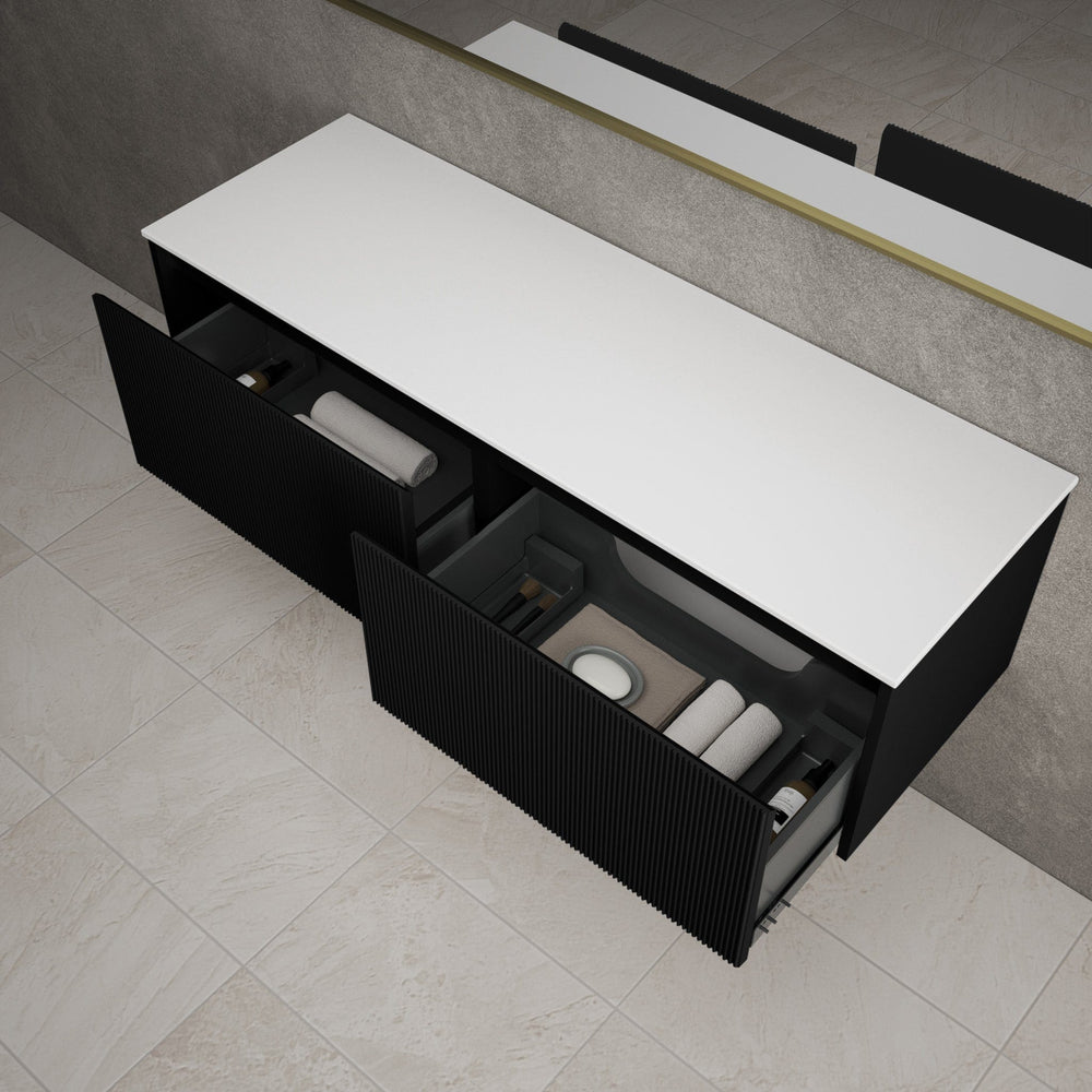 Scanalato Double Drawer Countertop Vanity Unit - Pure Black 1400mm