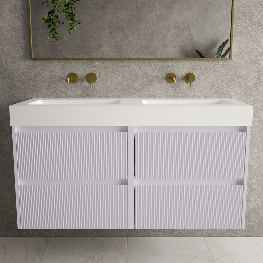 Scanalato Four Drawer Vanity Unit With Beyondstone BLOC Double Basin - Soft Violet 1200mm