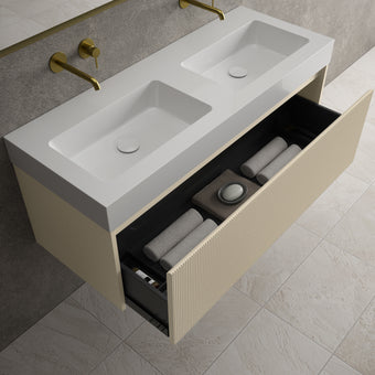 Scanalato Single Drawer Vanity Unit With Beyondstone BLOC Double Basin - Cashmere 1200mm