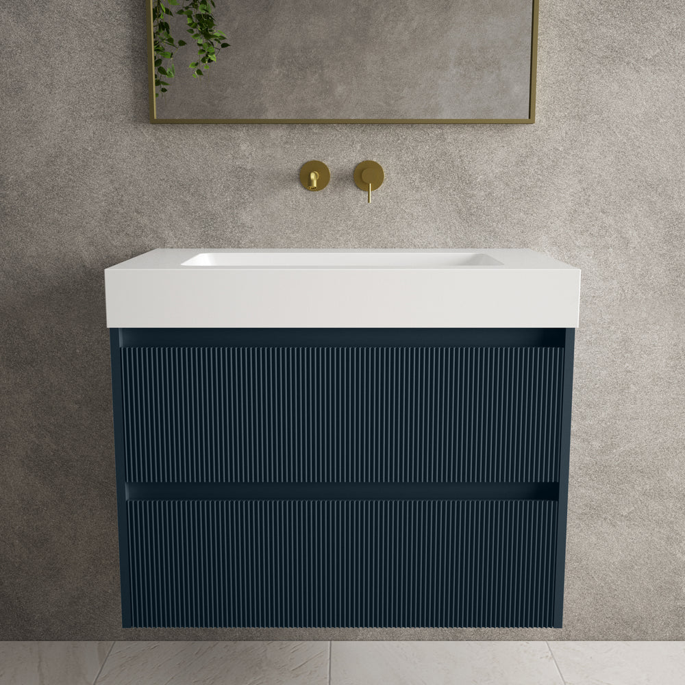 Scanalato Double Drawer Vanity Unit  With Beyondstone BLOC Basin - Midnight Blue 800mm