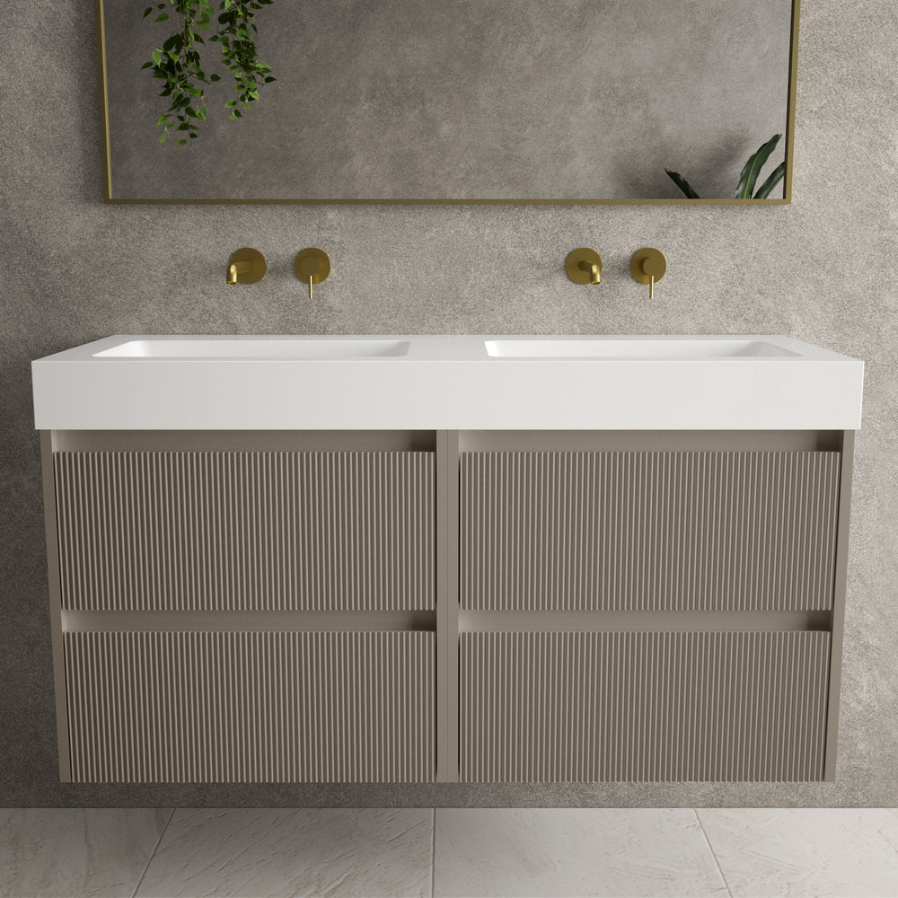 Scanalato Four Drawer Vanity Unit With Beyondstone BLOC Double Basin - Soft Taupe 1200mm