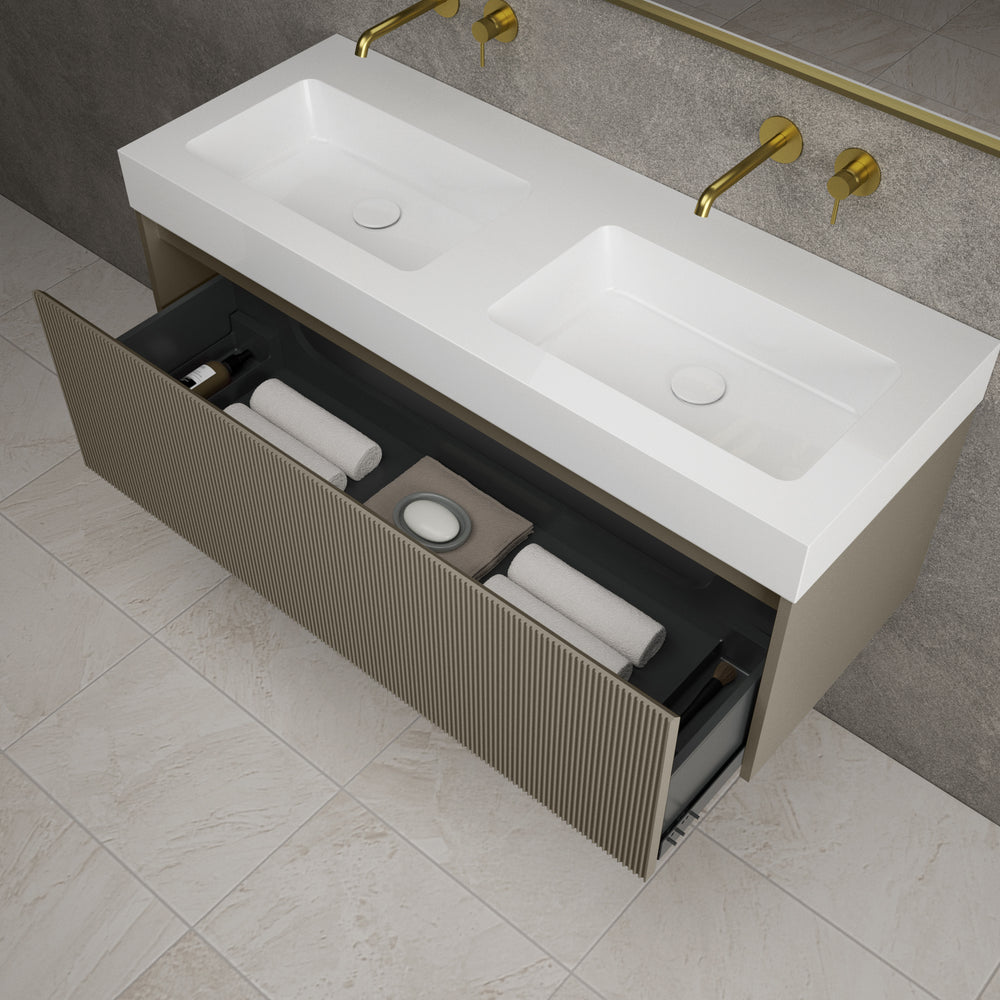 Scanalato Single Drawer Vanity Unit With Beyondstone BLOC Double Basin - Soft Taupe 1200mm