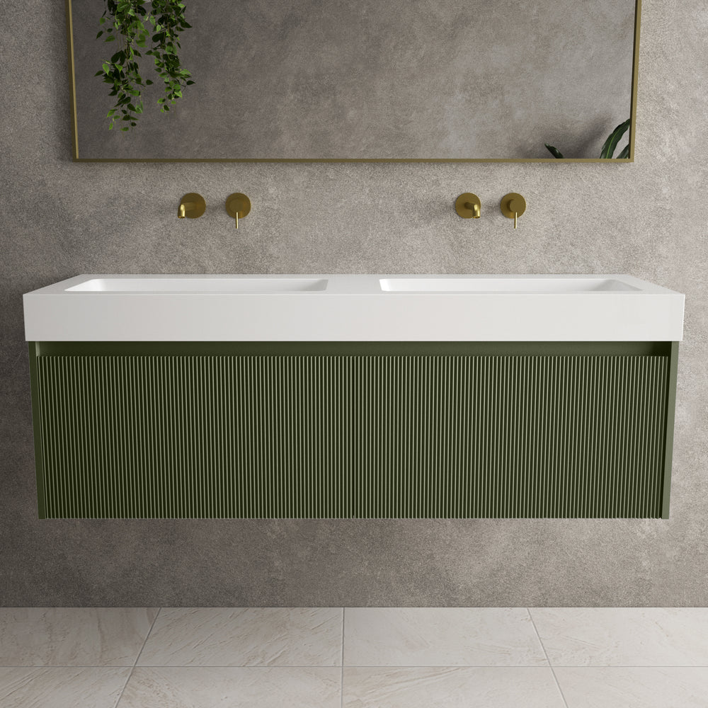 Scanalato Double Drawer Vanity Unit With Beyondstone BLOC Double Basin - Seaweed 1400mm