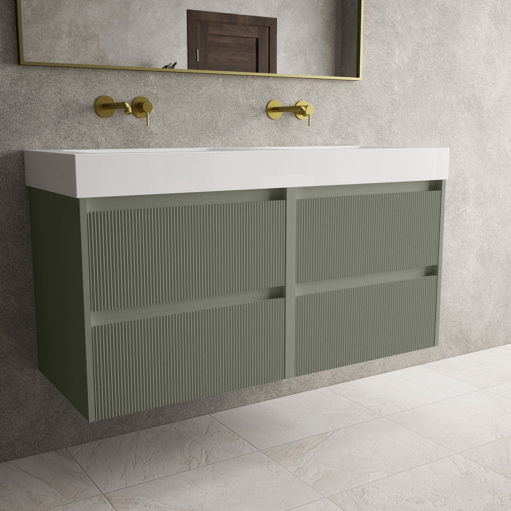 Scanalato Four Drawer Vanity Unit With Beyondstone BLOC Double Basin - Pistachio 1200mm