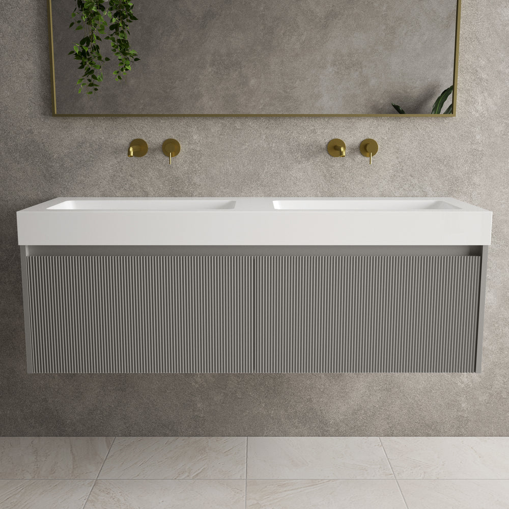 Scanalato Double Drawer Vanity Unit With Beyondstone BLOC Double Basin - Rich Taupe 1400mm
