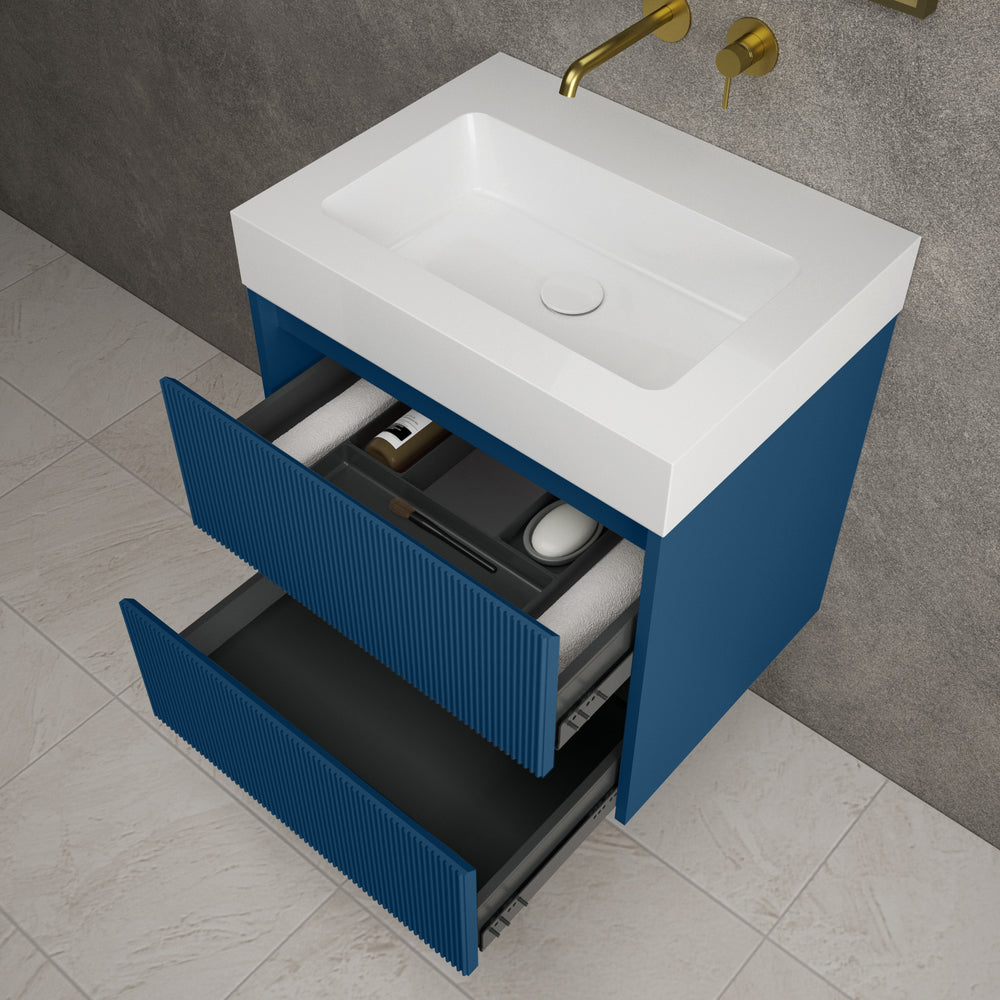 Scanalato Double Drawer Vanity Unit  With Beyondstone BLOC Basin - Ocean Blue 600mm