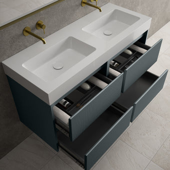 Scanalato Four Drawer Vanity Unit With Beyondstone BLOC Double Basin - Anthracite 1200mm