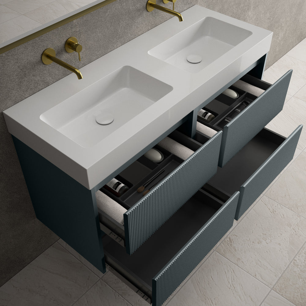 Scanalato Four Drawer Vanity Unit With Beyondstone BLOC Double Basin - Anthracite 1200mm
