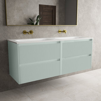 Scanalato Four Drawer Vanity Unit With Beyondstone Double Basin - Peppermint 1400mm