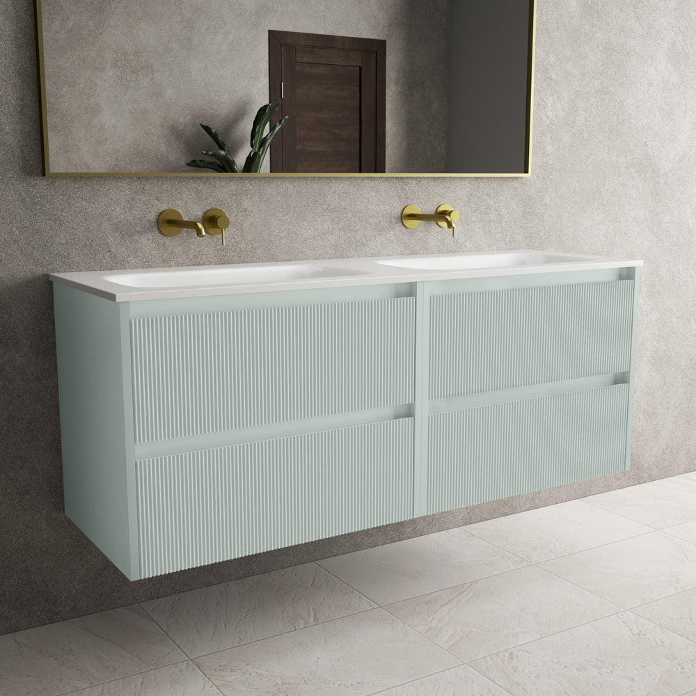 Scanalato Four Drawer Vanity Unit With Beyondstone Double Basin - Peppermint 1400mm