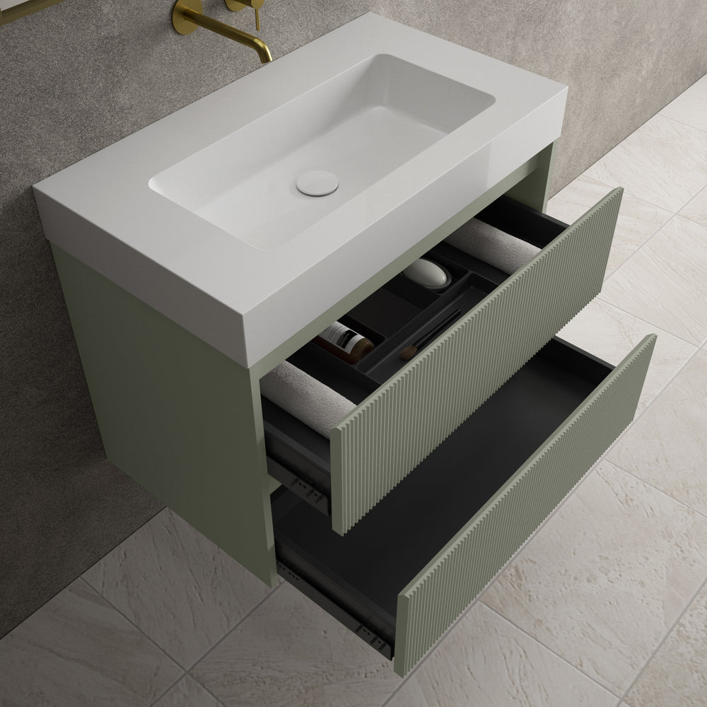 Scanalato Double Drawer Vanity Unit  With Beyondstone BLOC Basin - Pistachio 800mm