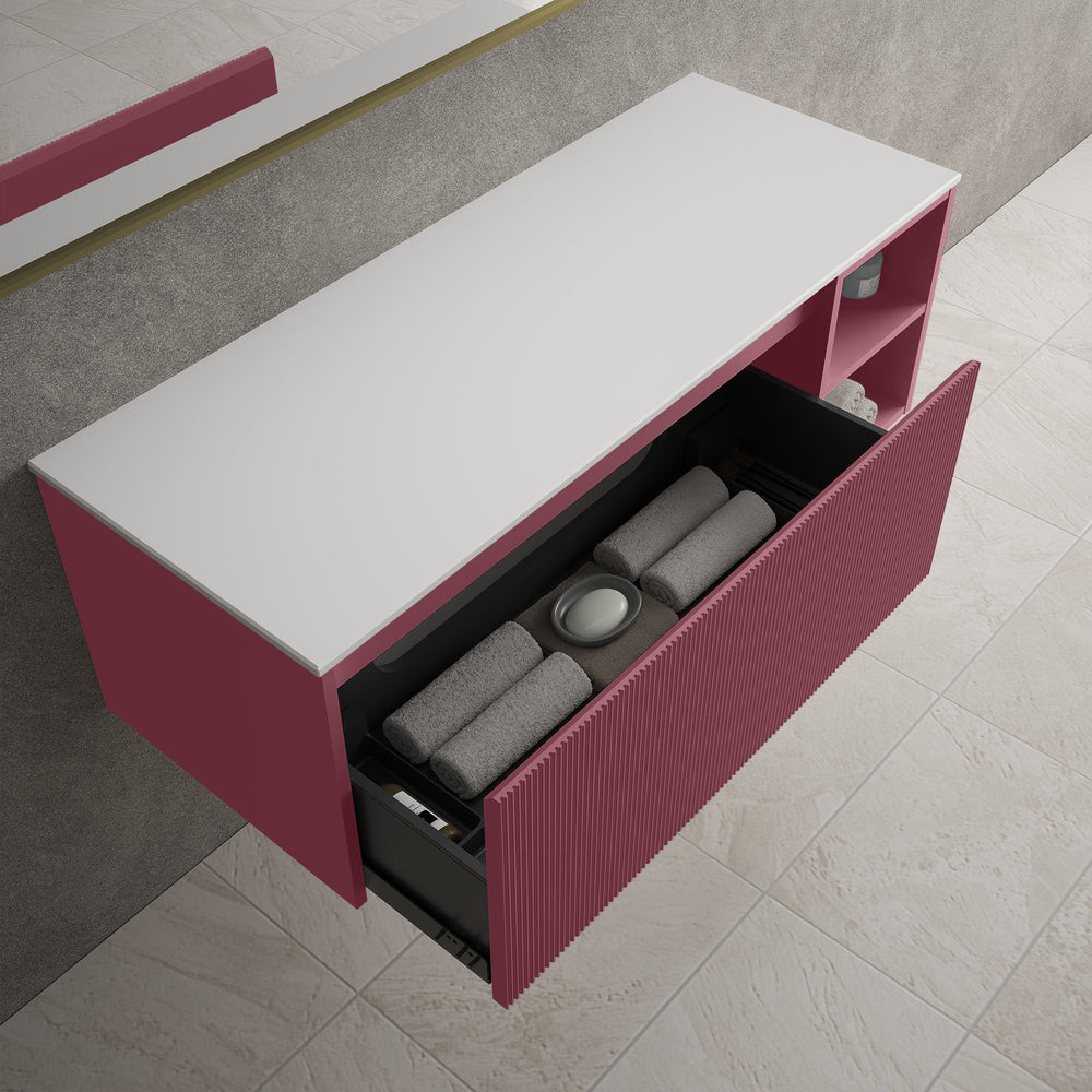 Scanalato Single Drawer Countertop Vanity Unit With Open Storage Space - Mineral Red 1200mm